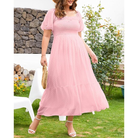 Plus Size Maternity Dress Swiss Dot Flow Maxi Pregnancy Wedding Guest - Picture 5 of 7